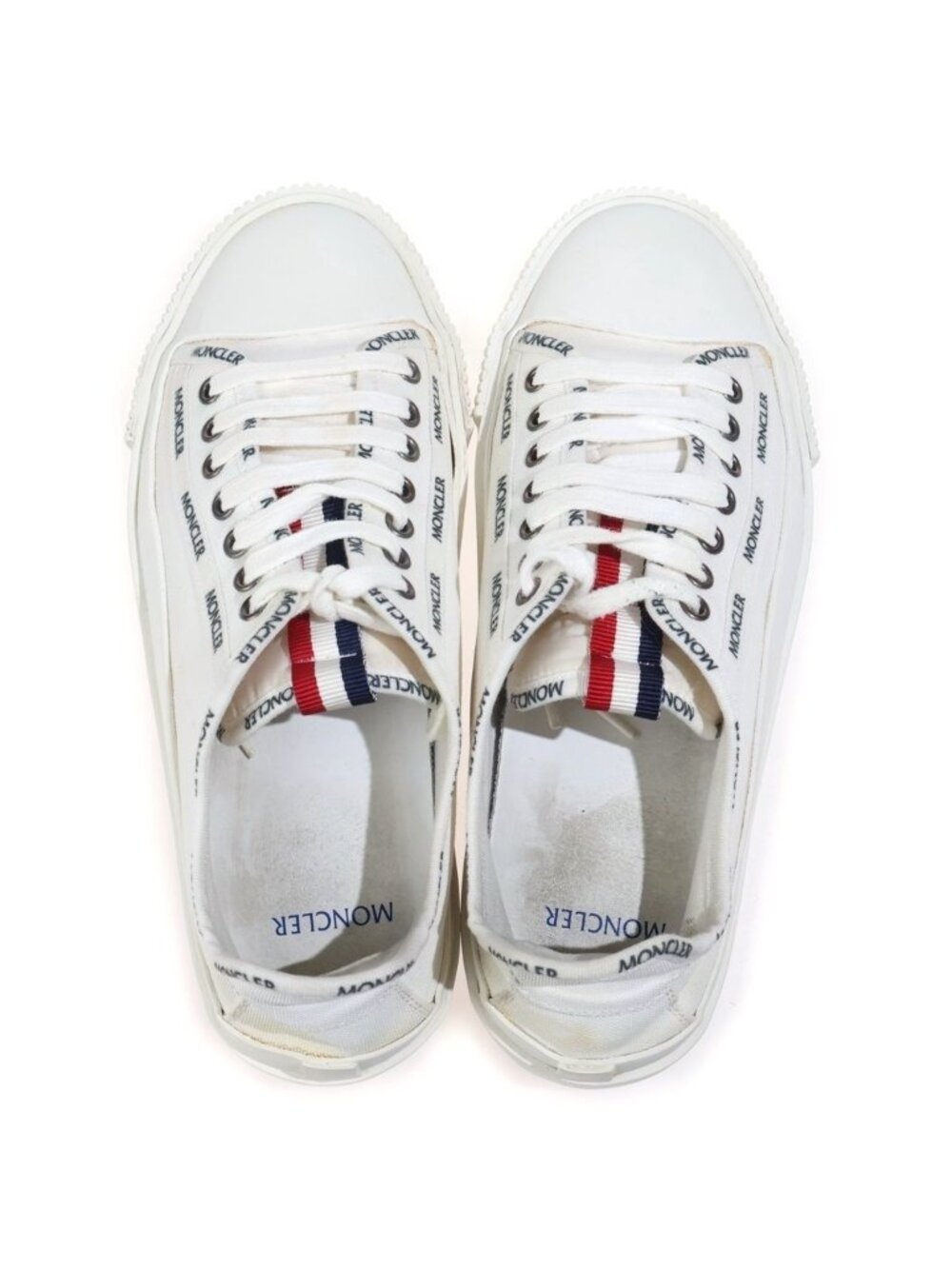 Moncler Glissiere Logo Tricolor Canvas Low Cut Sneakers White - Picture 4 of 6